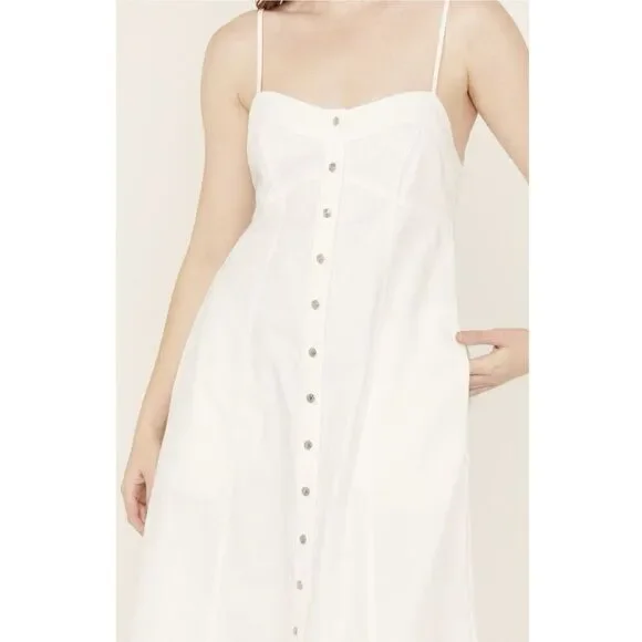 Free People Ivory Cotton Button Down Denim Scoop Neck Just Jill Maxi Dress S - Picture 3 of 5